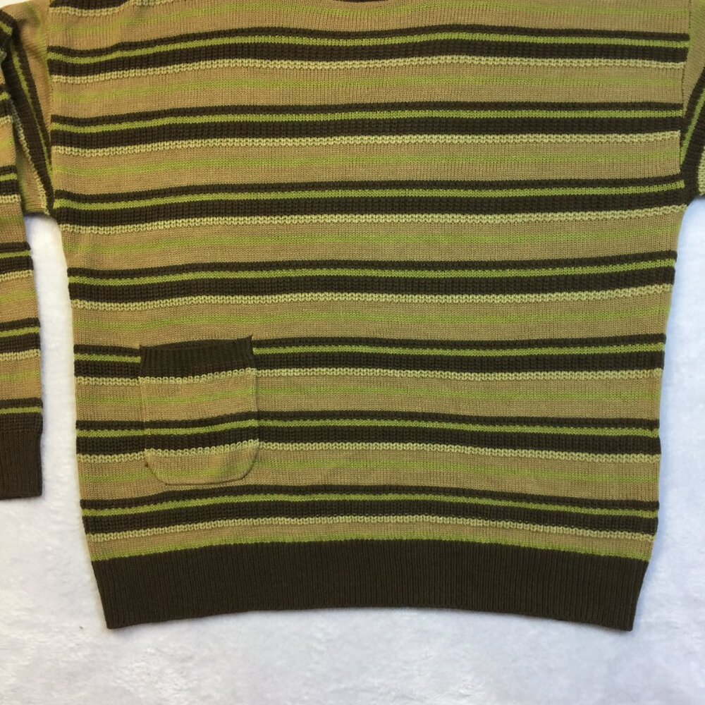 New! Thorn & Fable Sweater M Men’s Green Brown Striped Pocket Long Sleeve - Picture 11 of 16